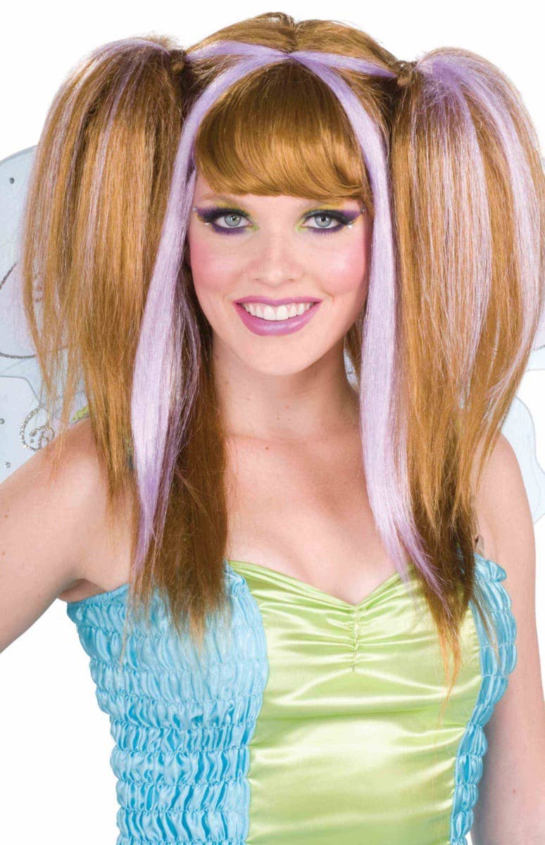 Women's Lilac and Brown Fantasy Fairy Costume Wig Main Image