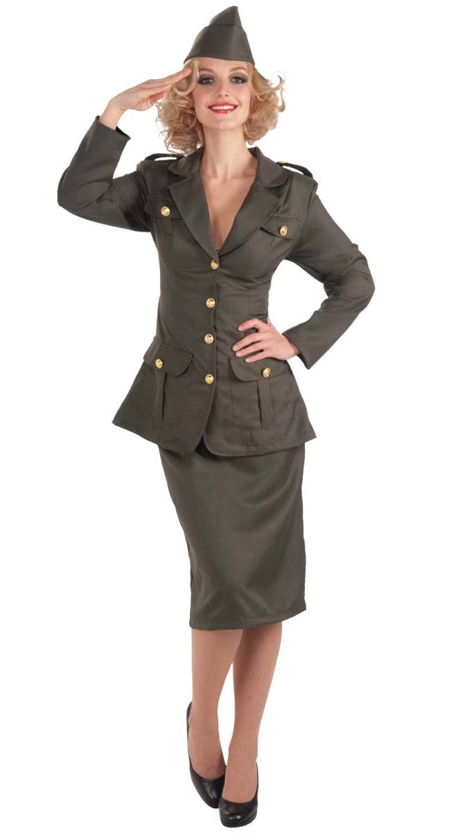 Khaki Green WWII Women's 1940's Army Costume - Main Image