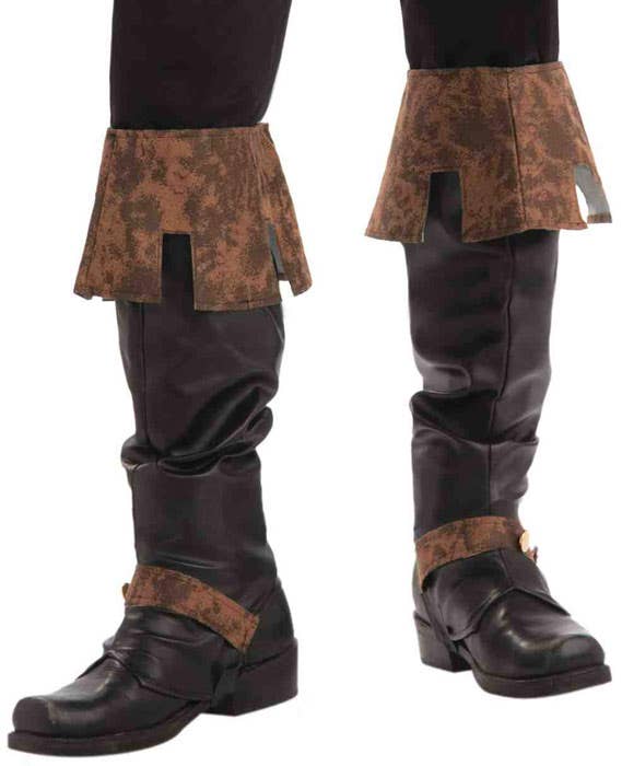 Deluxe Black Vinyl Medieval Boot Covers with Faux Brown Suede Details