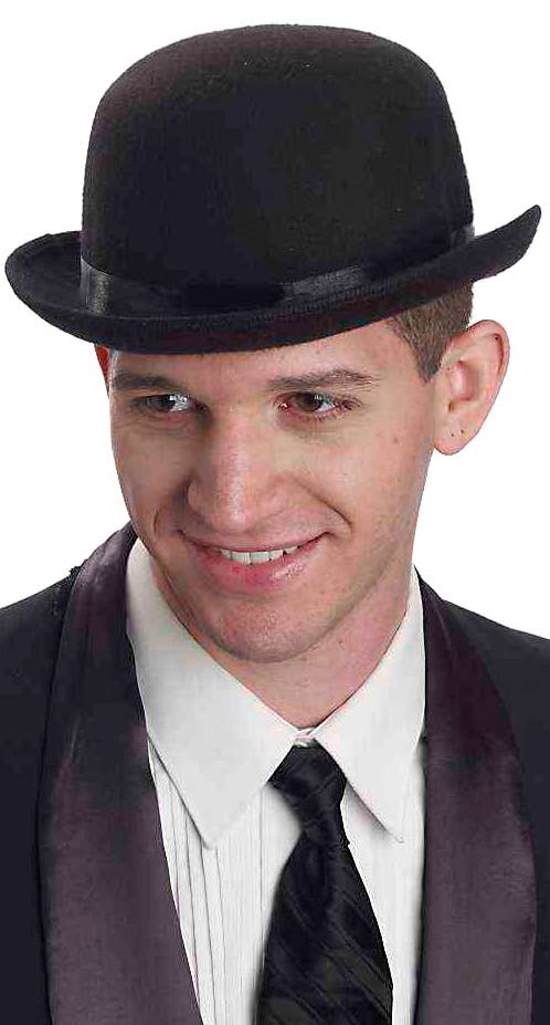 Gentleman's Black Bowler Hat with Satin Band