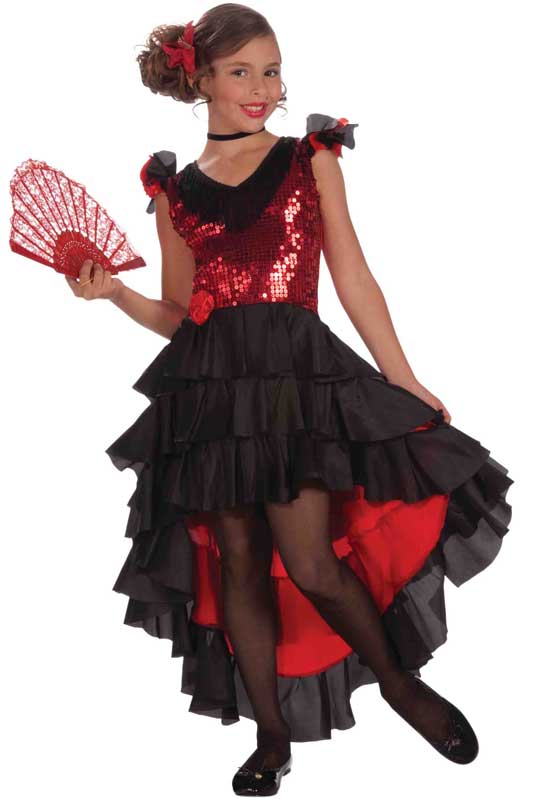 Girls Spanish Flamenco Black and Red Fancy Dress Front