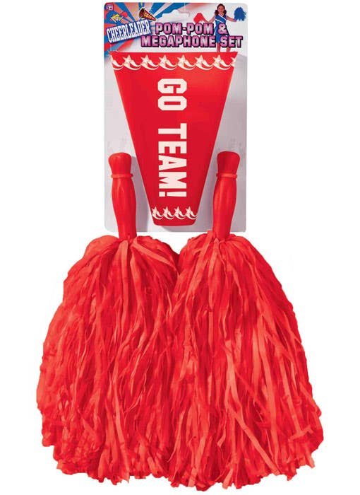 Red Cheerleader Pom Pom and Megaphone  Costume Accessory Set - Main View