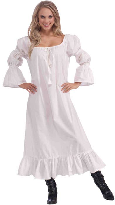 Womens White Medieval Long Costume Chemise - Image One