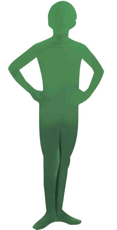 Green Kid's Lycra Skin Suit Fancy Dress Costume Front View