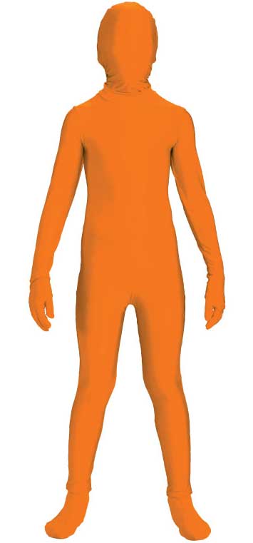 Orange Boy's Lycra Skin Suit Fancy Dress Costume Front View