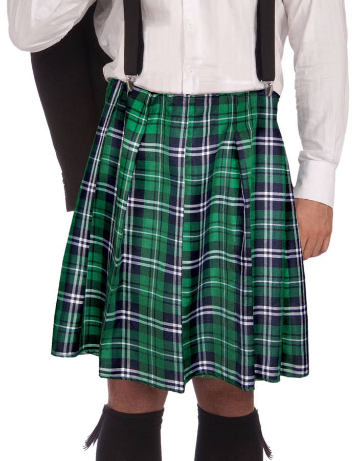 Men's Green Tartan Naughty 'Kiss Me' Kilt and Shorts Costume Set - Skirt Image