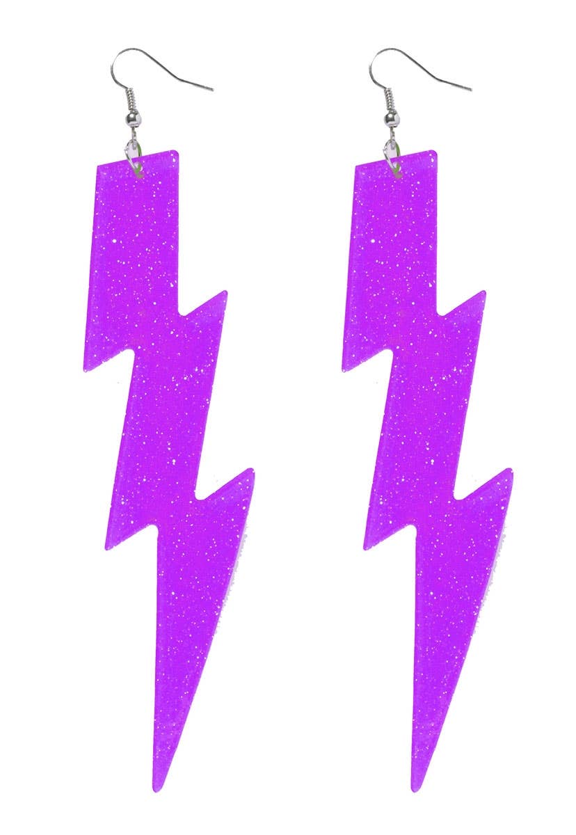 1980s Fashion Purple Lightning Bolt 80's Fluro Earrings Costume Jewellery - Main Image