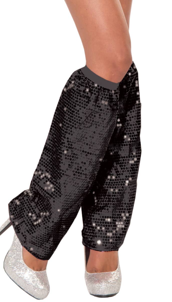 Black Sequin Leg Warmers Womens Sparkly Black Boot Covers