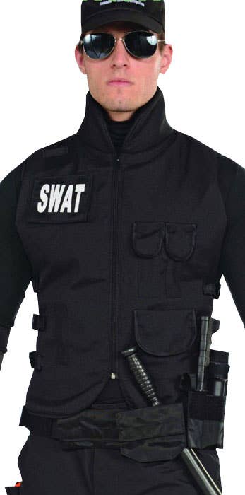 Men's Black SWAT Commander Utility Costume Vest - Main Image