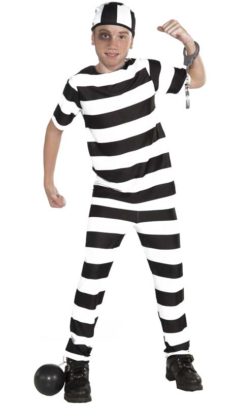 Prisoner Boy's Black and White Striped Book Week Costume Front