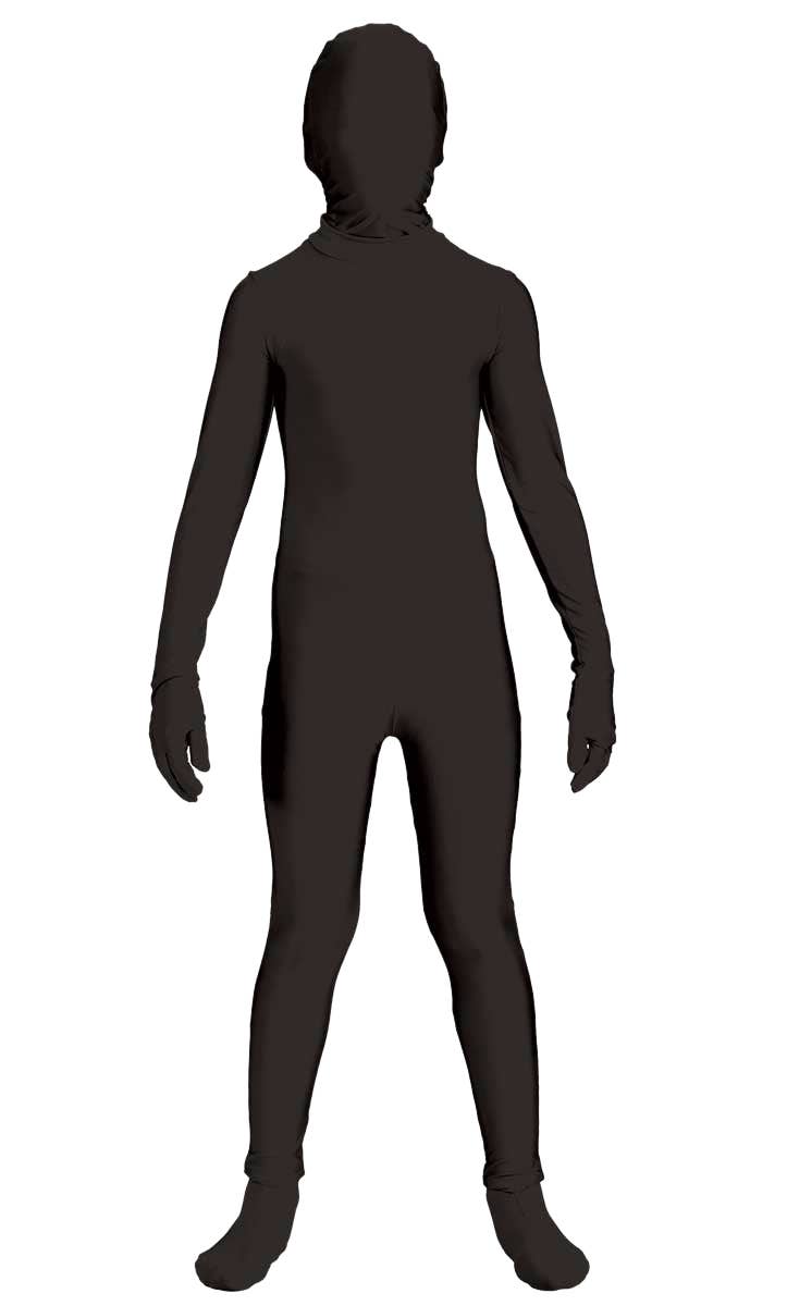 Boys Full Black Body Suit Second Skin Halloween Costume Front View Image