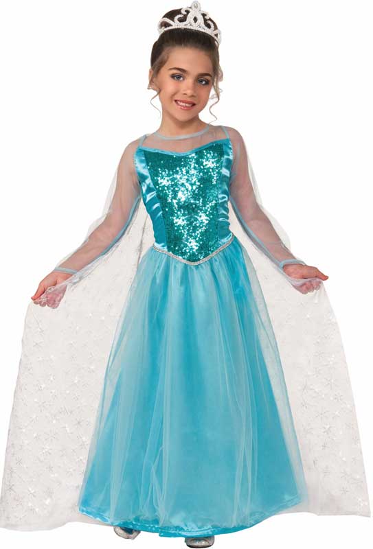 Elsa Girl's Frozen Ice Queen Blue Fancy Dress Front View