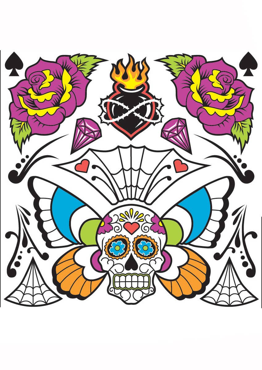Sugar Skull Day Of The Dead Temporary Tattoo's