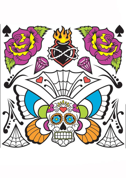 Sugar Skull Day Of The Dead Temporary Tattoo's