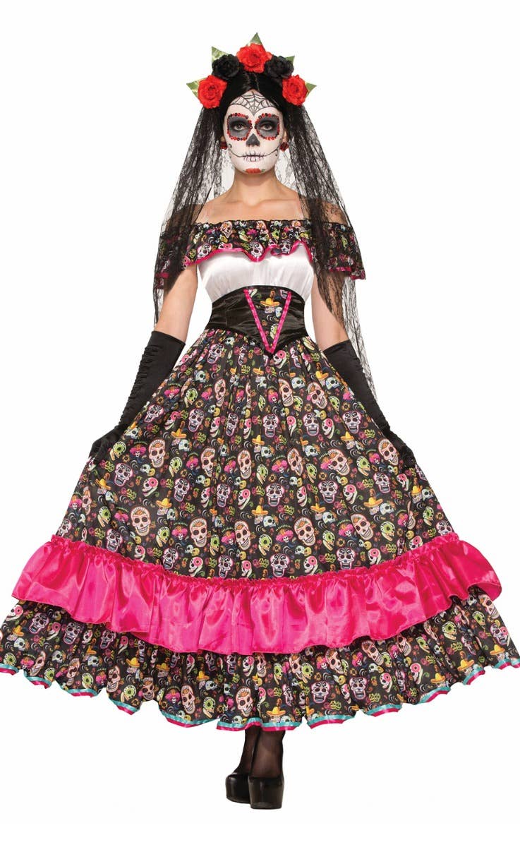 Sugar Skull Day of the Dead Spanish Lady Long Women's Costume Main Image