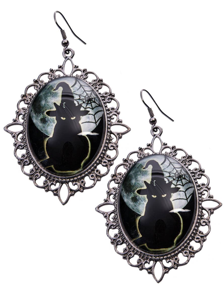 Black Cat Cameo Style Halloween Earrings