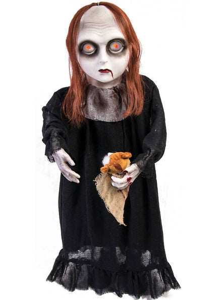 Image of Creepy Light Up Zombie Girl with Teddy Bear Halloween Prop