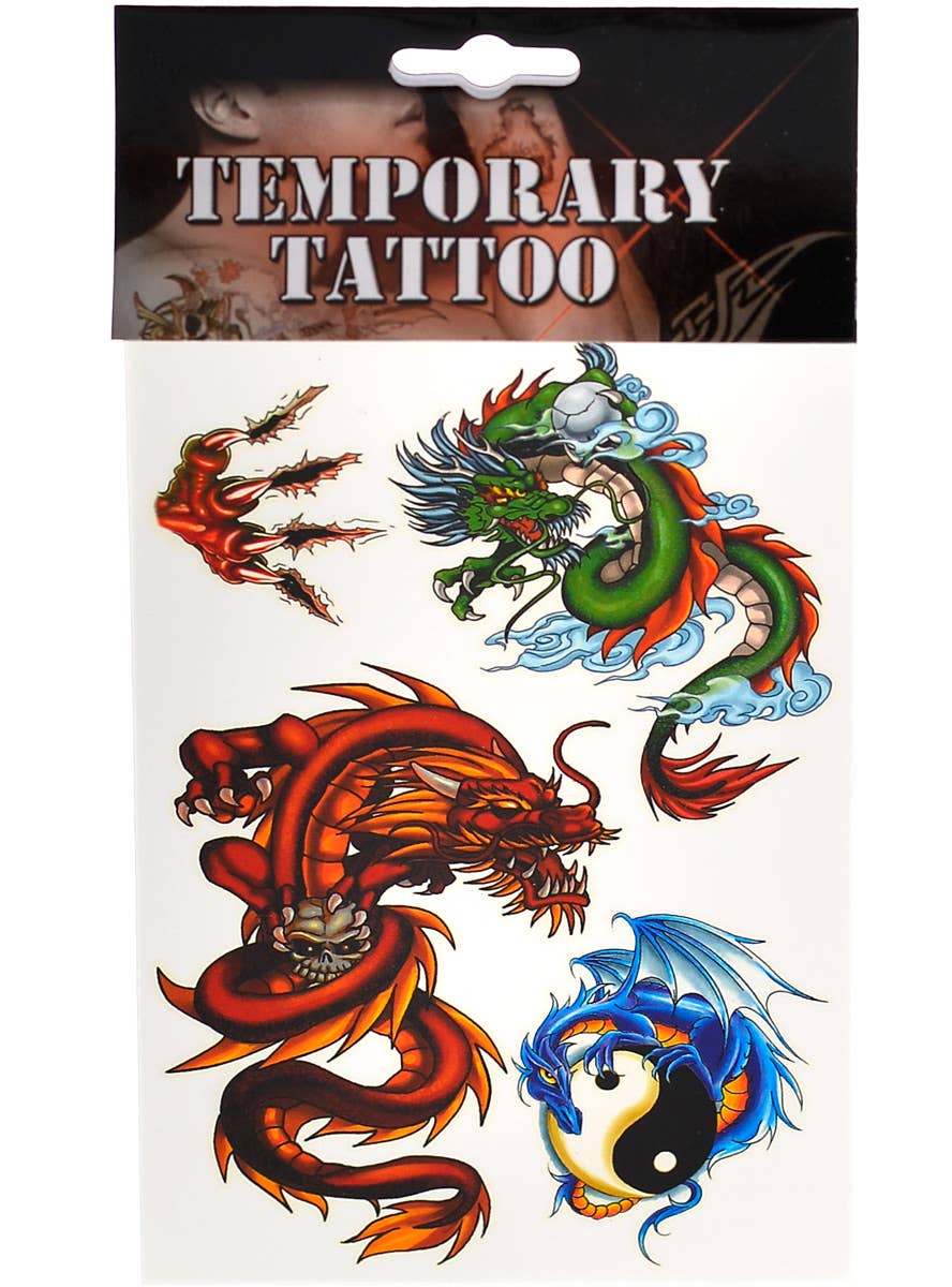 Instant Ink Elemental Dragon Set of 4 Temporary Tattoos Costume Accessory