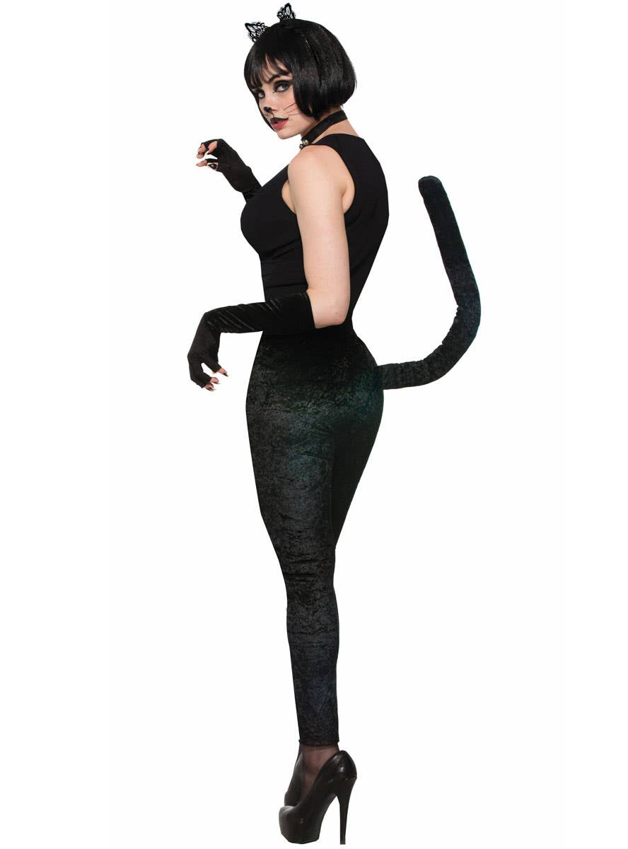 Womens Black Cat Leggings with Tail Black Velvet Cat Costume Pants