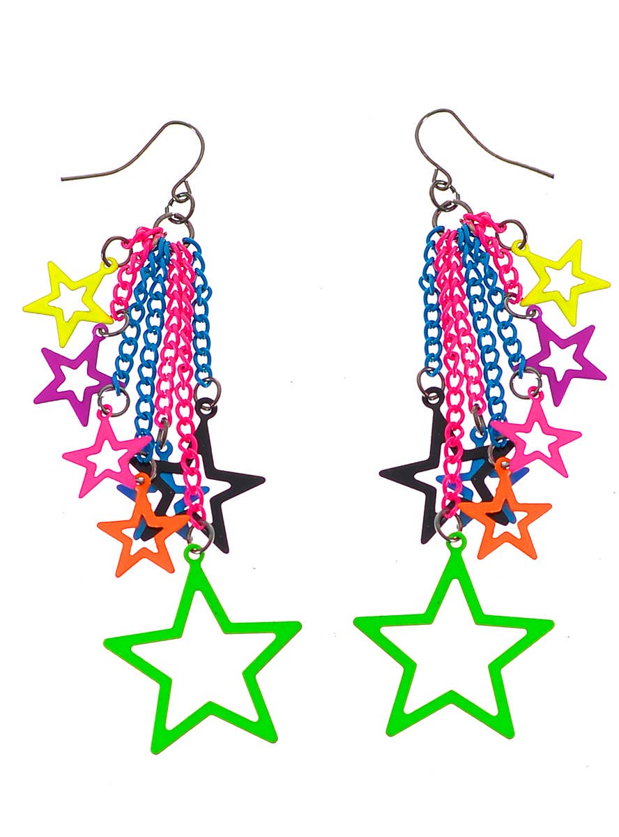 1980's Neon Stars and Chains 80s Costume Earrings - Main Image