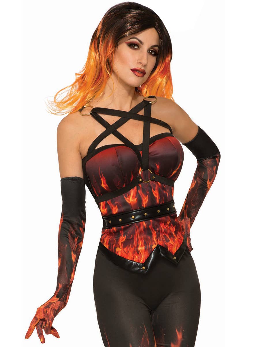 Flame Print Devil Halloween Gloves - Main Image