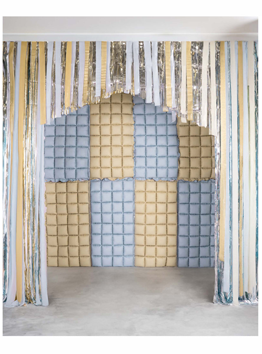 Foil Balloon Curtain 110cm Beige and Blue Party Backdrop - Lifestyle Image