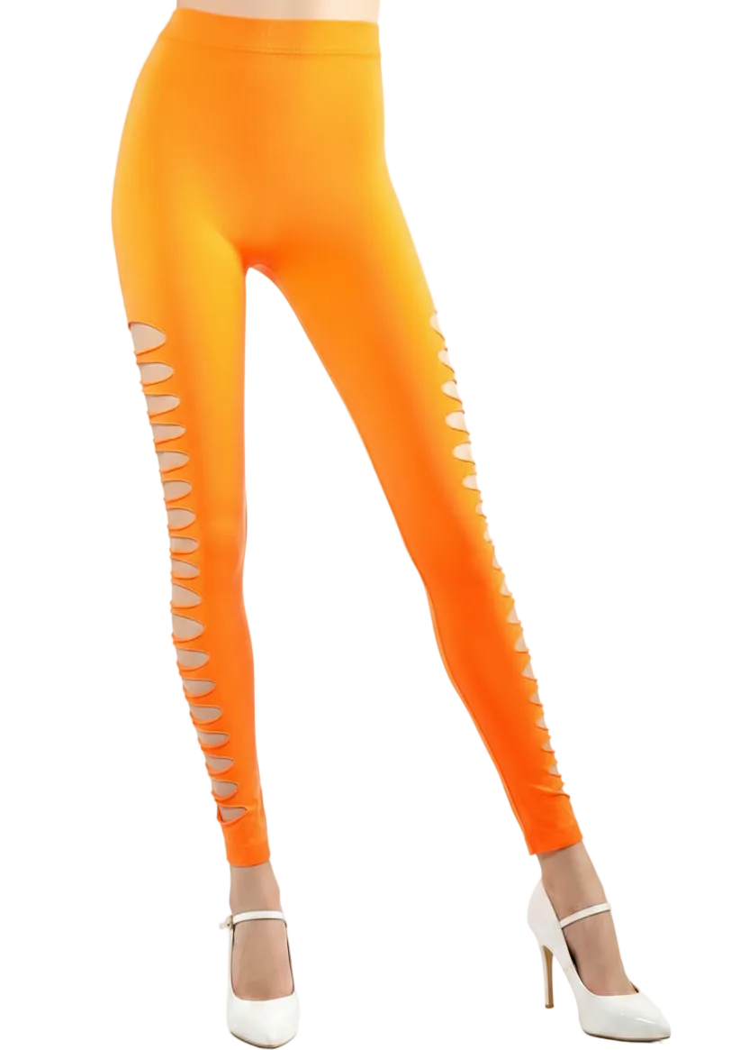 Shredded 80s Neon Orange Footless Women's Costume Leggings - Main Image