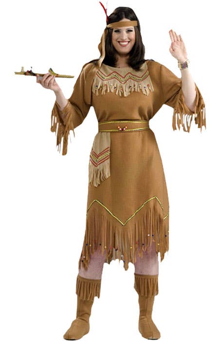 Plus Size Womens Native Indian Fancy Dress Costume - Main Image