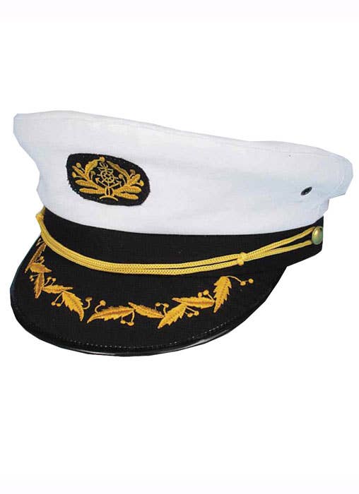 White Ship Captain Costume Hat with Gold Trim