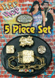 5 Piece Chunky Gold Plastic Gangster Bling Costume Jewellery Set