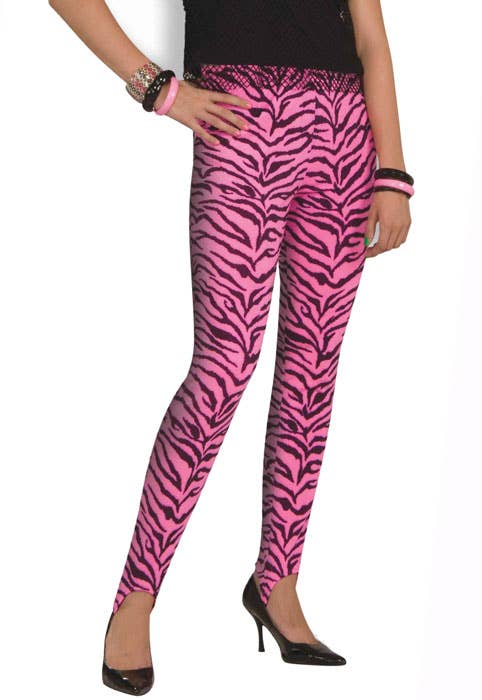 1980s Fashion Pink Zebra Print 80s Costume Stirrup Pants - Main Image