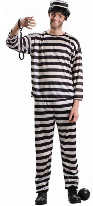 Long Sleeved Black and White Striped Convict Costume for Plus Size Men