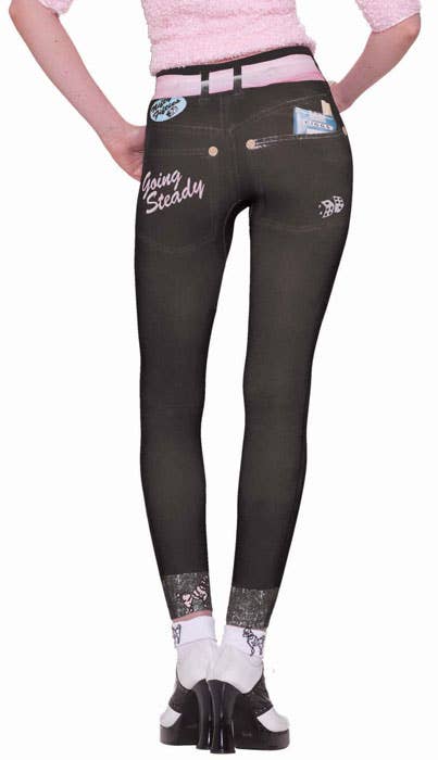 Women's 1950's Black Skinny Retro Leggings Close Up View
