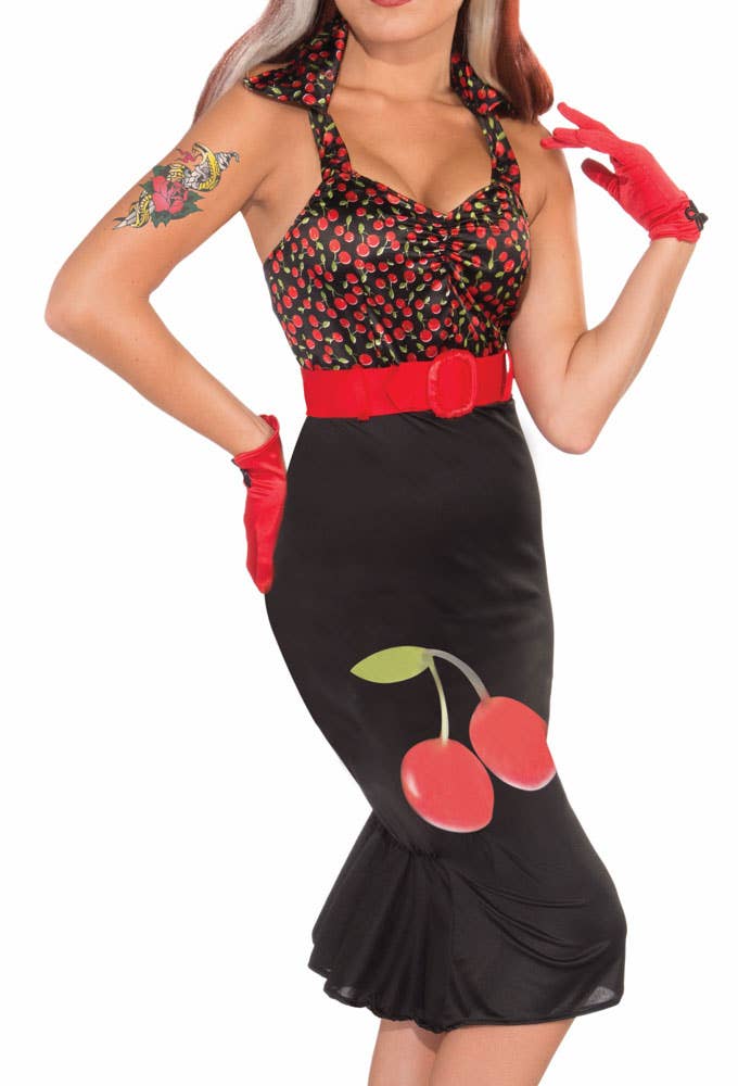 50's Women's Cherry Rockabilly 1950's Retro Costume Close Up