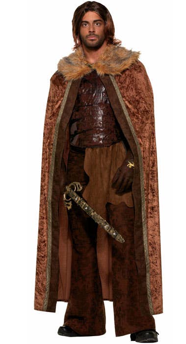 Long Brown Velvet Medieval Adult's Costume Cape - Main View