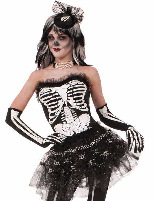 Boned Black Skeleton Costume Corset for Women - Main Image 