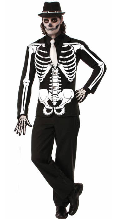 Men's Day of The Dead Skeleton Print Costume Jacket Front