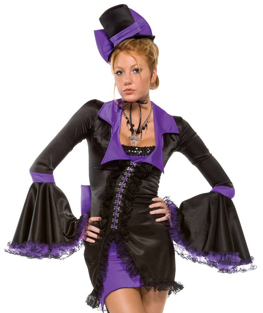 Black and Purple Sexy Vampire Women's Halloween Costume - Close Up Image