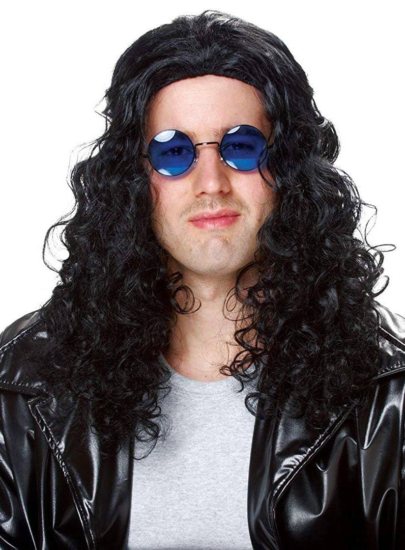 Men's 1980's DJ Long Curly Black Costume Wig Accessory 