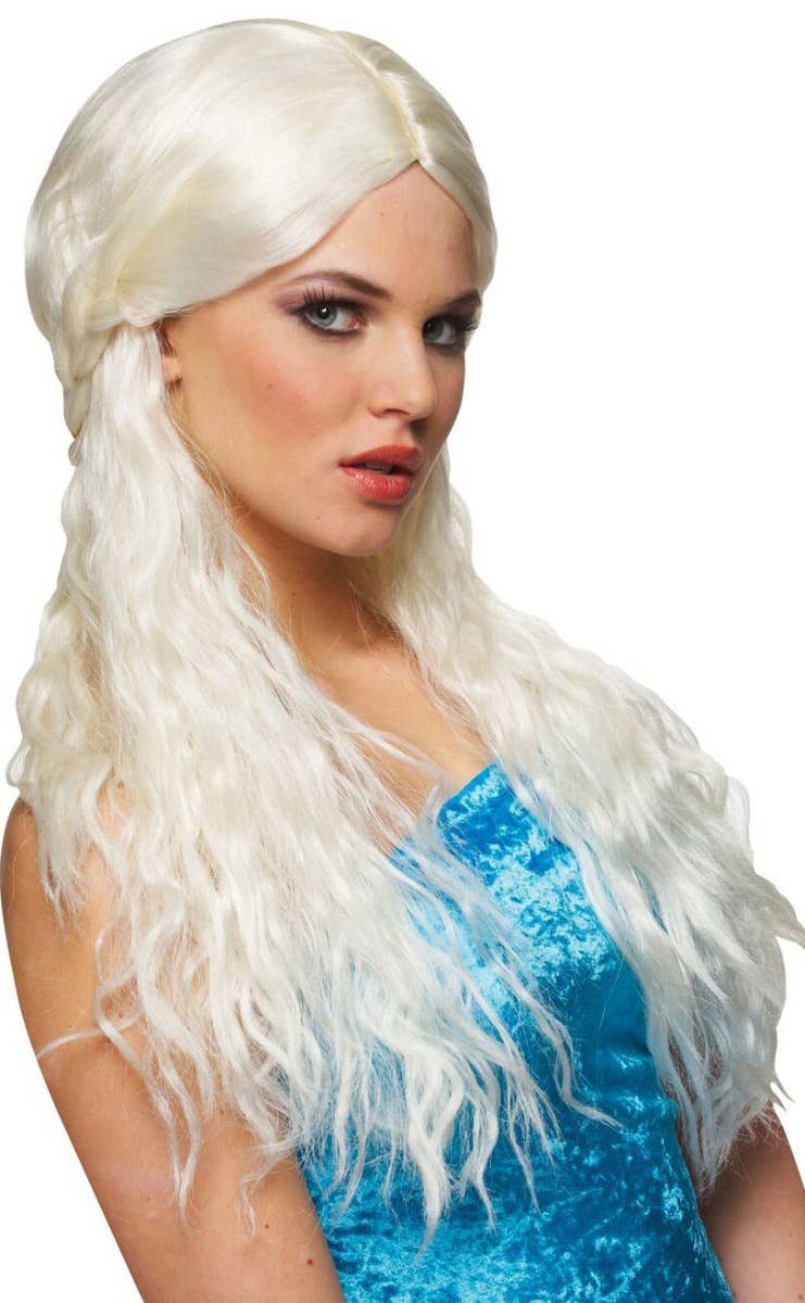 Women's Long Platinum Blonde Wavy Daenerys Targaryen Wig with Plaits