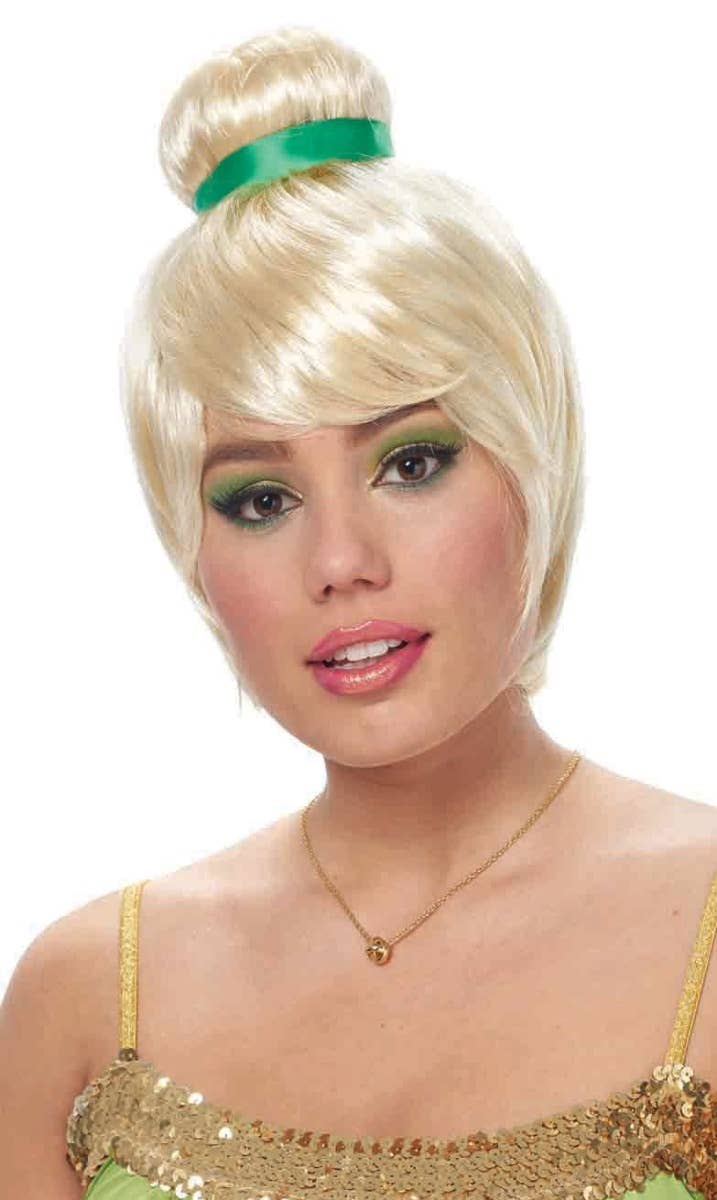 Women's Blonde Tinkerbell Bun Costume Wig With Ribbon Costume Accessory Main Image