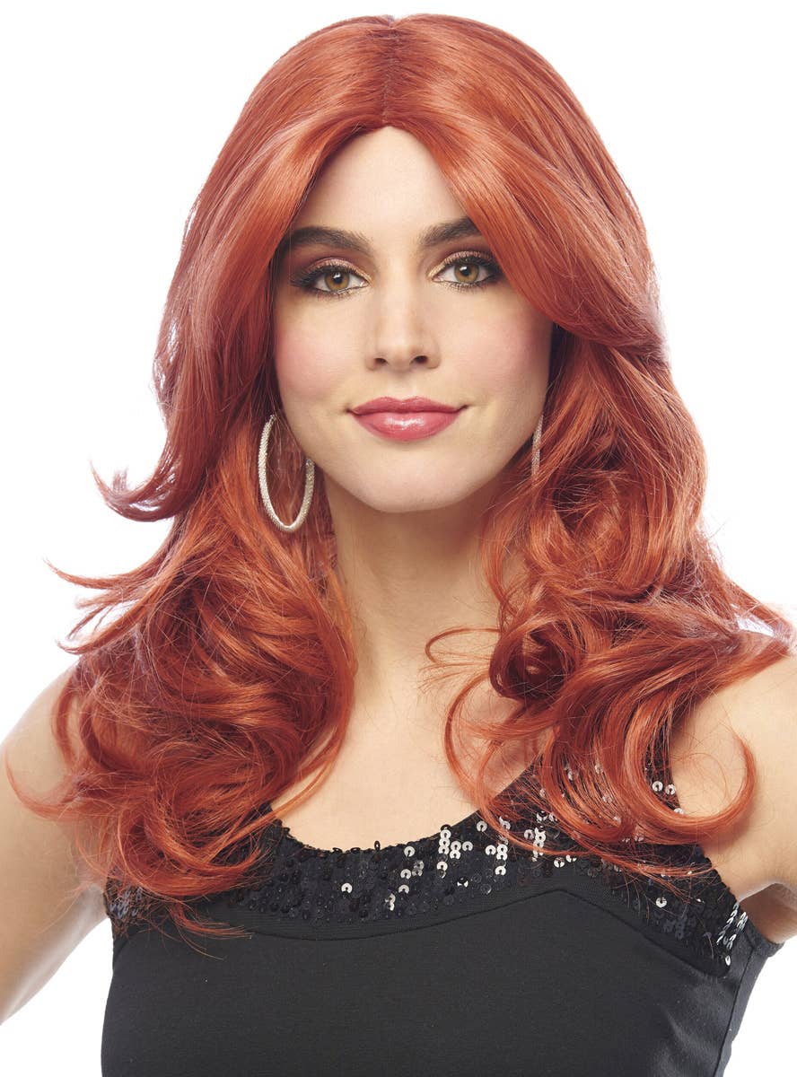 Womens Ginger Red Mid Length Wavy Costume Wig