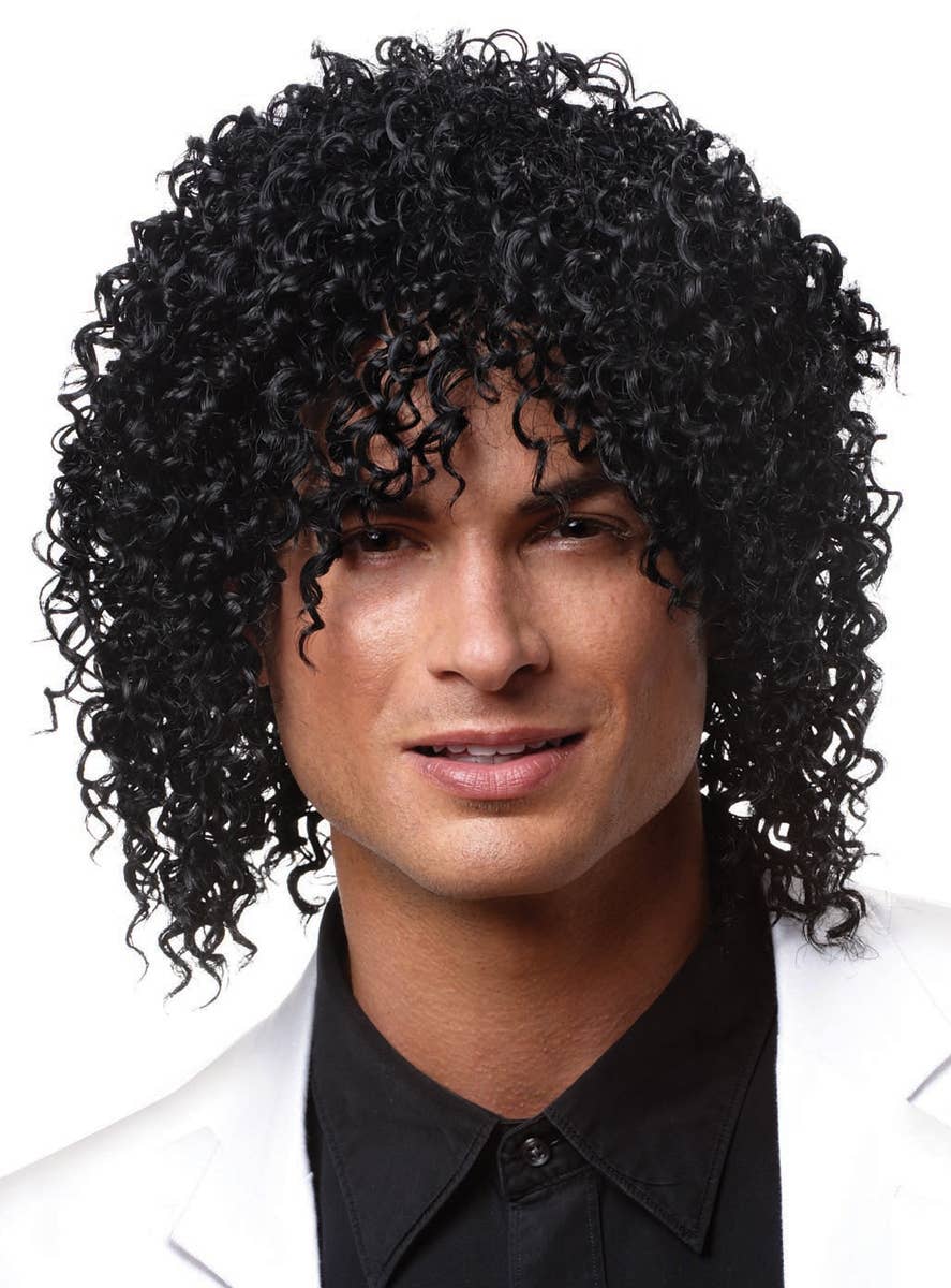 Men's Shaggy Curly Black Costume Wig
