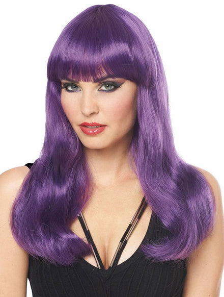Deluxe Mistress Women's Straight Long Dark Purple Costume Wig with Fringe Main Image