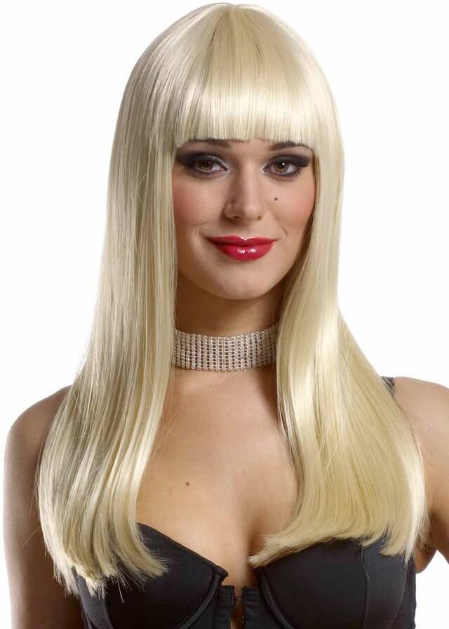 Women's Deluxe Mistress Long Straight Blonde Costume Wig with Fringe Main Image
