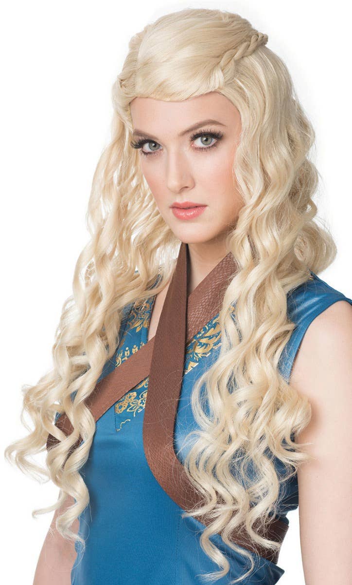 Women's Long Blonde Wavy Medieval Princess Wig with Braids