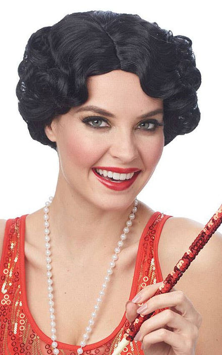 Women's Short Curly Black Vintage Movie Star or 1920's Flapper Wig