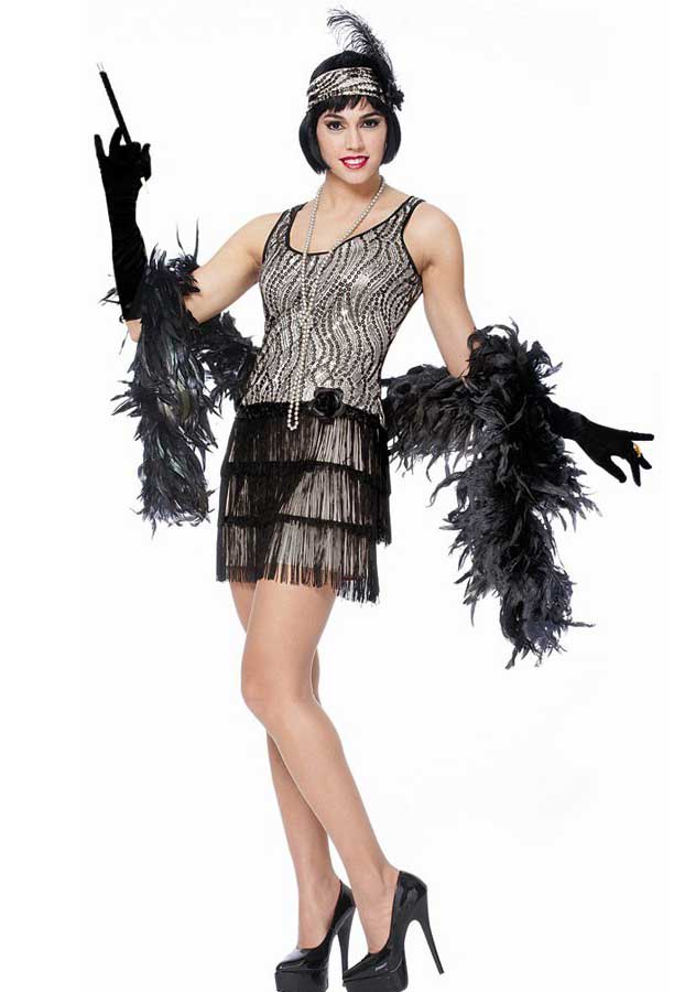 Women's Silver Sequined 1920's Flapper Costume Front View