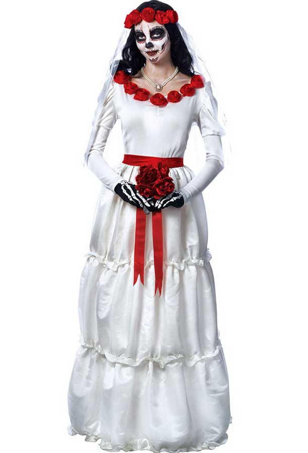 Women's Deluxe Day of The Dead Wedding Dress Costume Main Image