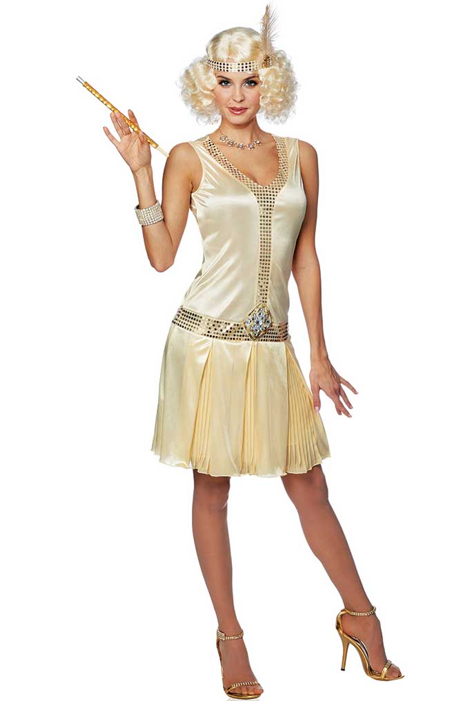 Women's Sexy Gold Great Gatsby Dress 1920's Costume - Front View